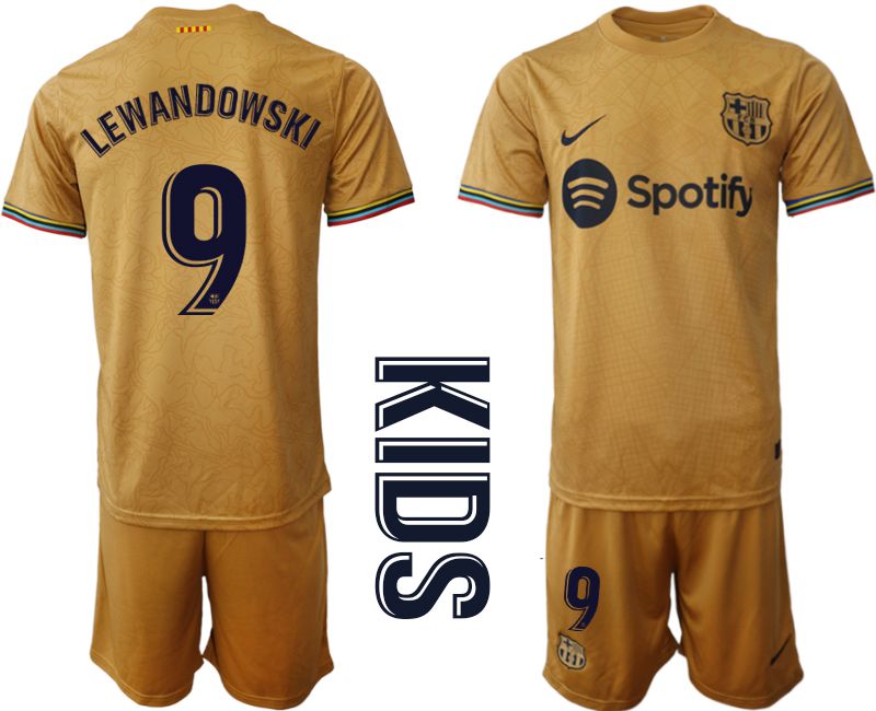 Youth 2022-2023 Club Barcelona away yellow #9 Soccer Jerseys